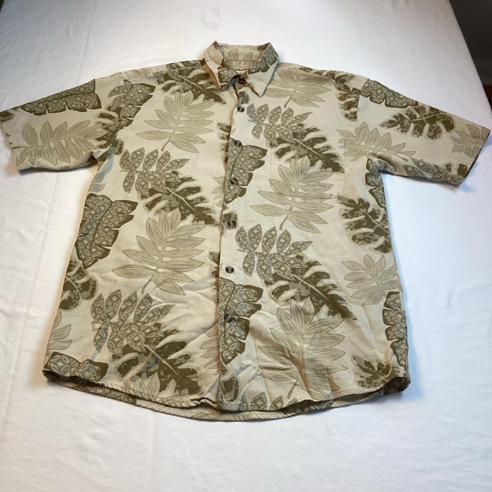 Paradise Blue Tropical Leaf Print Button Down Shirt Sz M